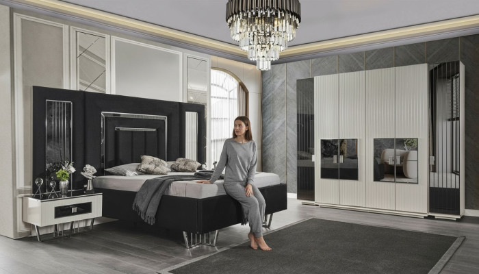 Schlafzimmer Set 2x Nachttische Kleiderschrank Komplett Zimmer Bett Möbel 4tlg