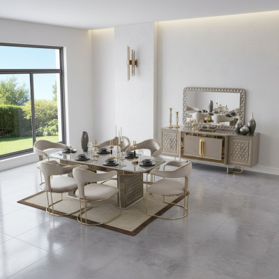 Komplettset Esstisch 6x Stühle Kommode Essgruppe Essgruppe Holztisch Tische 8tlg