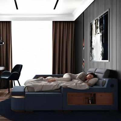 Multifunktion Bett Doppelbetten Modernes Bettgestell Betten 200x200cm Hotel Neu