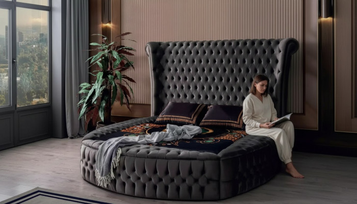Bett Chesterfield Polsterbett Luxus Schlafzimmer Design Betten Textil Samt Neu