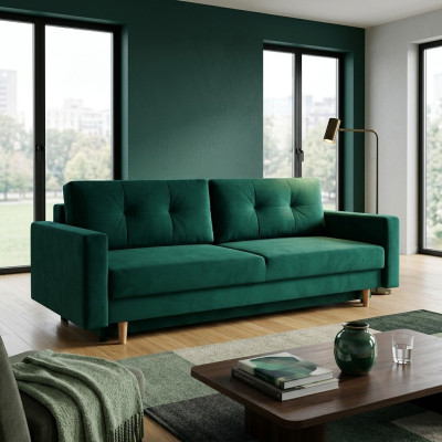 Funktionelles und mega komfortables 3-Sitzer-Schlafsofa in luxuriösem Grün