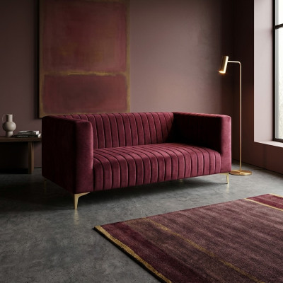 Stilvolles mega-bequemes 2-Sitzer-Sofa in Lila wird zu einem hellen Akzent in Ihrem Interieur
