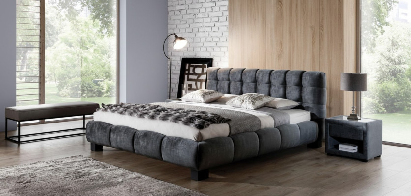 Schlafzimmer Set Blau Bett Holz 2x Nachttische Elegantes Stil Modern Neu 3tlg.