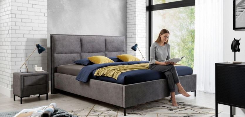 Schlafzimmer Set Grau Bett Elegantes 2x Nachttische Komplett Set Schön 3tlg.