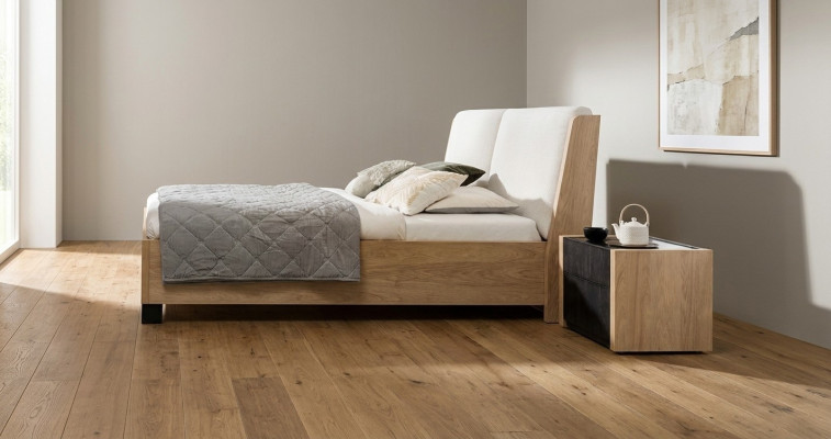 Bett Beige Holz Design Modern Schlafzimmer Doppel Betten Elegantes Möbel Neu