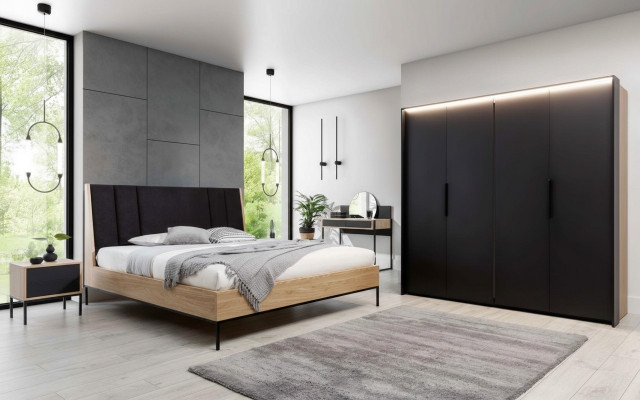 Schlafzimmer Set Beige Bett 2x Nachttische Schrank Schminktisch Luxus Neu 5tlg.