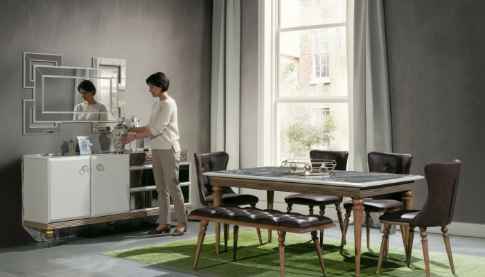 Esszimmer Set Bank Tisch Stühle Essgruppe Tischgarnitur Sideboard 6tlg.