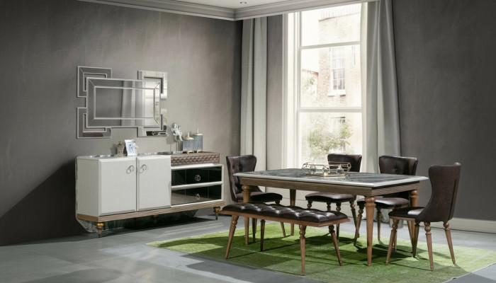 Esszimmer Set Bank Tisch Stühle Essgruppe Tischgarnitur Sideboard 6tlg.
