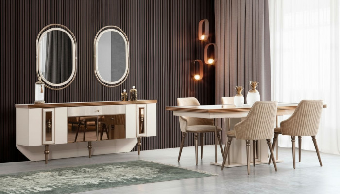 Luxus Esszimmer Set Kommode Sideboard Tisch 4x Stuhl Garnitur 8tlg