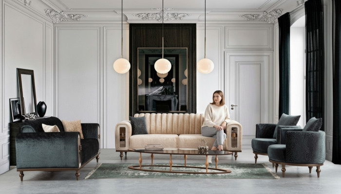 Sofagarnitur Samt Stoff Couch Set Sofa Polster Möbel 4tlg. Garnituren