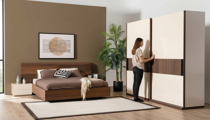 4tlg Schlafzimmer Set Bett 2x Nachttische Kleiderschrank Schrank