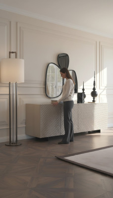 Wohnzimmer Spiegel Anrichte Schrank Edle Design Luxus 2tlg. neu Beige