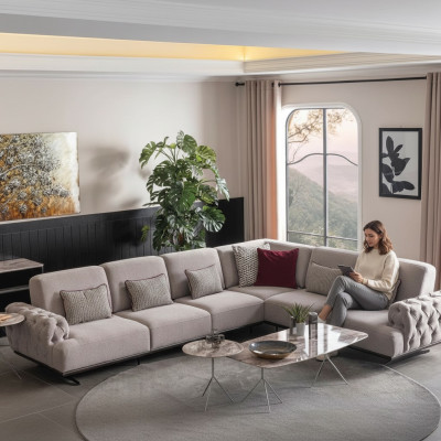 Ecksofa Design Möbel Eckgarnitur Stoffsofa Textil Eckcouch Möbel 355x280cm