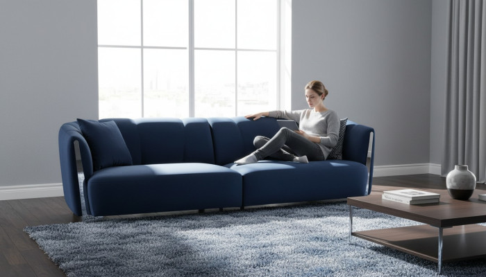 Wohnzimmer Sofa Couch Designer Textil Sitz Polster Design blau