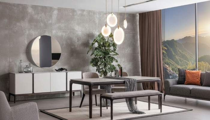 Esszimmer Set Tisch 2x Stühle Anrichte Spiegel Bank 6tlg Essgruppe Neu