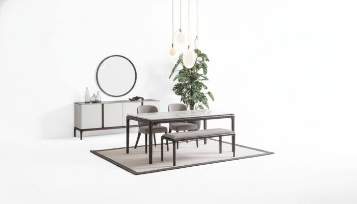 Esszimmer Set Tisch 2x Stühle Anrichte Spiegel Bank 6tlg Essgruppe Neu