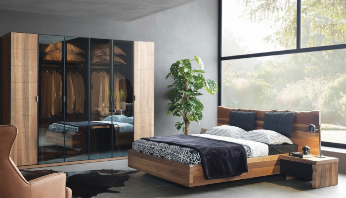 Schlafzimmer Bett 2x Nachttisch Kleiderschrank Garnitur Holz Modern Set