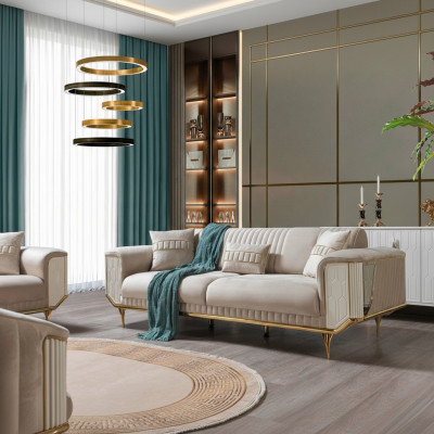Wohnzimmer Sofas 3 Sitzer Polster Luxus Texti Couch Design Beige Couchen