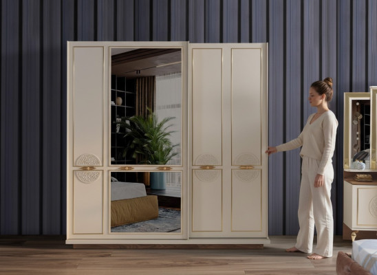 Schlafzimmer Kleiderschrank Luxus Holz Modern Design Möbel Weiß Neu