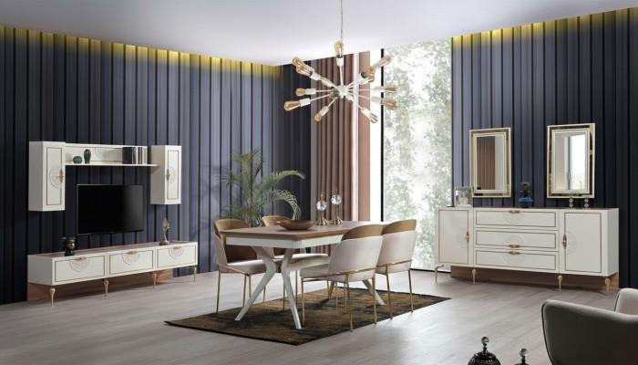 Esszimmer Set Garnitur Tisch 4x Stühle Anrichte 2x Spiegel Wohnwand 11tlg.