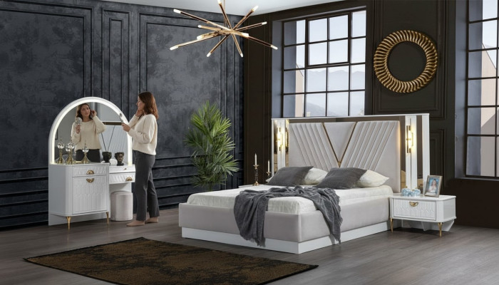 Schlafzimmer Set Bett 2x Nachttisch 4tlg Design Modern Luxus Komplettes