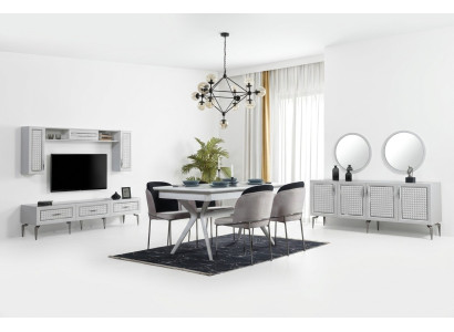 Esszimmer Set Tisch 4x Stühle 5tlg neu weiß Essgruppe Modern Luxus