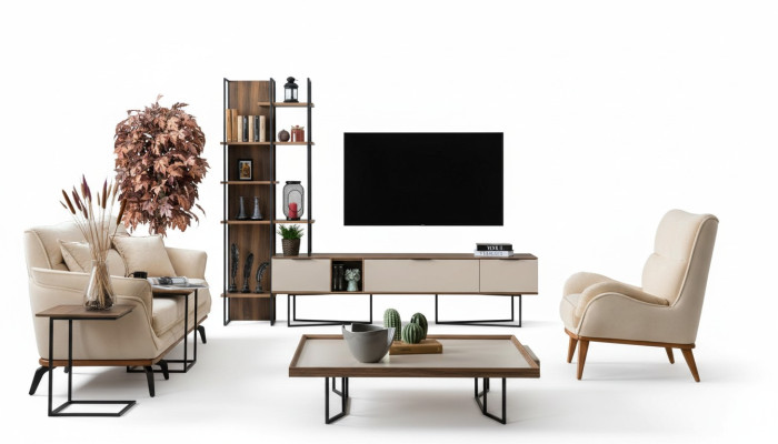 Wohnwand Wohnzimmer Möbel TV Ständer Bücherregal 240cm Holz Wohnwände