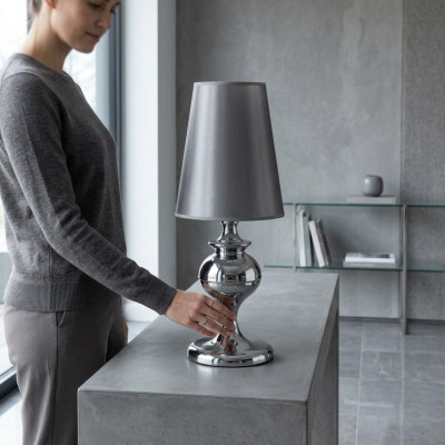 Tischlampe Leselampe Leuchte NachttischlampeGrau Metall Wohnzimmer
