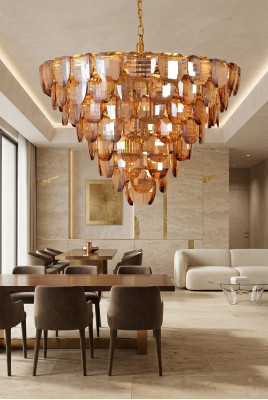 Kronleuchter Klassiker Lampe Wohnzimmer goldfarbene Kristall Deckenleuchte