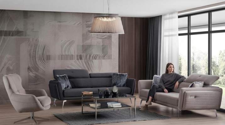 Sofagarnitur Couch Polster Möbel Stoff Sofa Couchen 3+3+1 Grau Gruppe