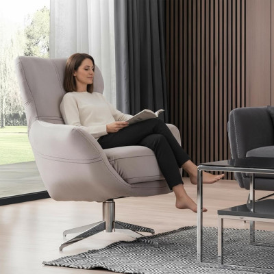 Drehbarer Sessel Relax Club Sofa Einsitzer Couch Polster Möbel Beige