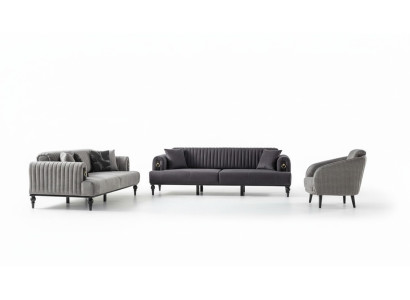 Elegante Sofagarnitur 3+3+1 Sitzer Luxuriöse Wohnlandschaft Stil Komfort Grau