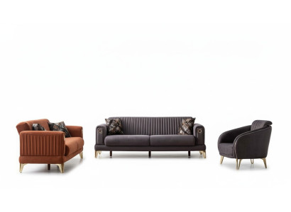 Komfortable Sofagarnitur 3+3+1 Sitzer Terrakota Couch Polster Sitzgarnitur