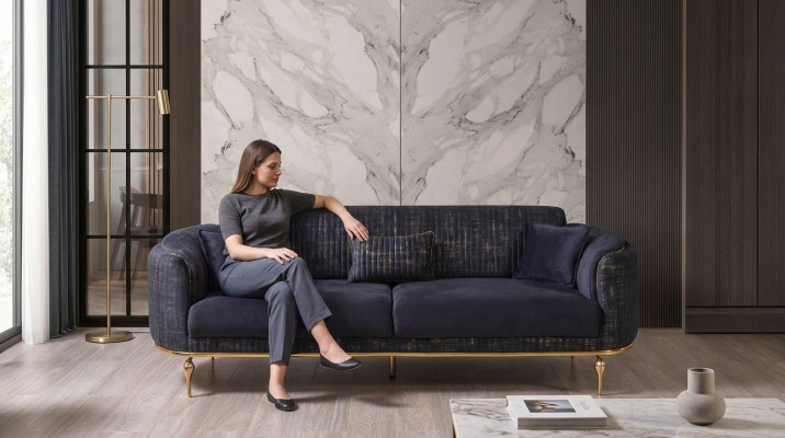 Luxus Sofa 3 Sitzer Wohnzimmer Blau Modernes Sofa Dreisitzer Möbel