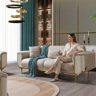 Luxus Sofa 3 Sitzer Wohnzimmer Beige Moderner Design 234cm Sofas Möbel