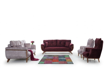 Bunte Sofagarnitur Lila Sofa Couch Sitz Polster Garnitur 4tlg. Set 3311