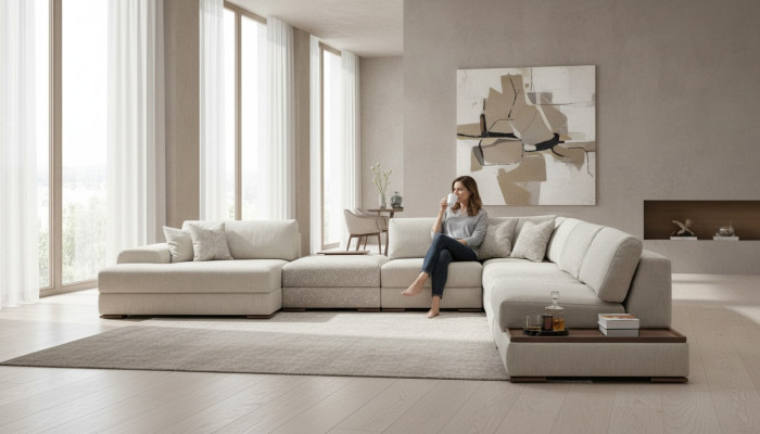 Ecksofa U-Form Möbel Wohnlandschaft Design Grau Polstersofa Eckgarnitur