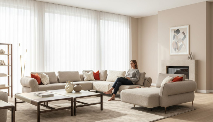 Ecksofa U- Form Beige Luxus Wohnzimmer Modern Polstersofa Neu