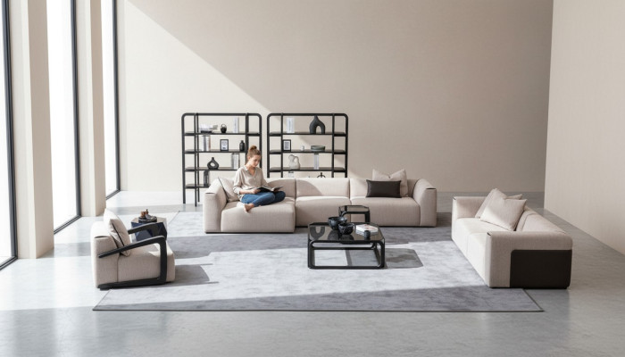 Sitzgruppe Taupe Wohnzimmer Wohnlandschaft Polstermöbel L-Form 3tlg