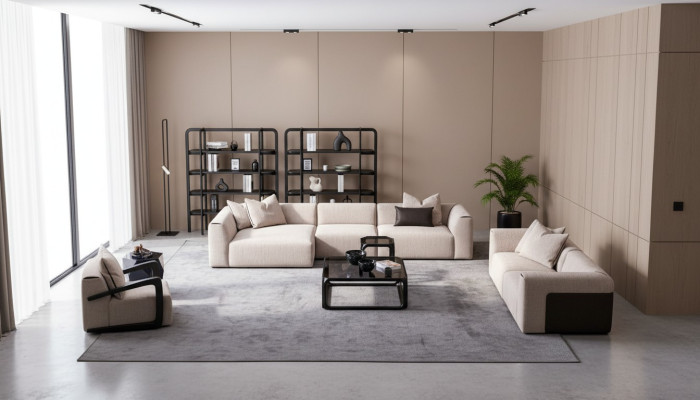 Sitzgruppe Taupe Wohnzimmer Wohnlandschaft Polstermöbel L-Form 3tlg