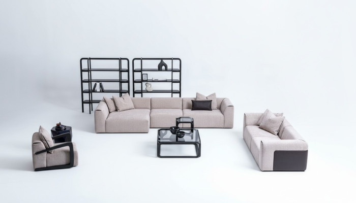 Sitzgruppe Taupe Wohnzimmer Wohnlandschaft Polstermöbel L-Form 3tlg