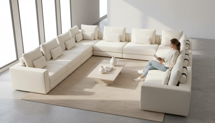 Großes U-Form Polstersofa Wohnzimmermöbel Designer Couch Wohnlandschaft