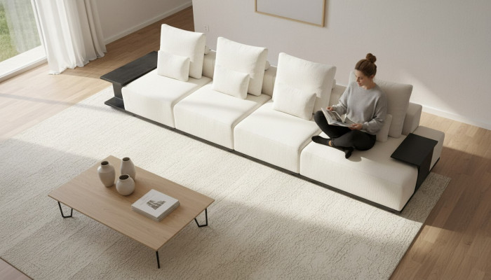 Weißer Fünfsitzer Textilsofa Wohnzimmermöbel Polstersofa Relaxsitzer Sofa