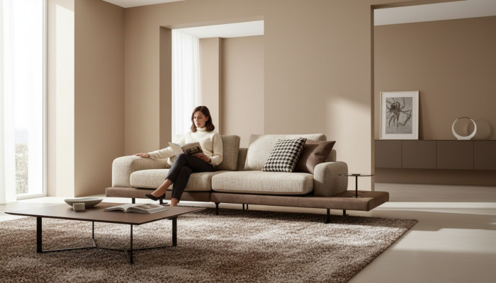 Viersitzer Ablagefläche Wohnzimmer Polstersofa Textil Couch Moderner Stil