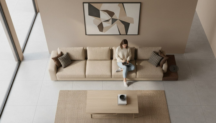 Sofa 6 Sitzer Couch Polster Textil Luxus Wohnzimmer Modern Möbel Stoff