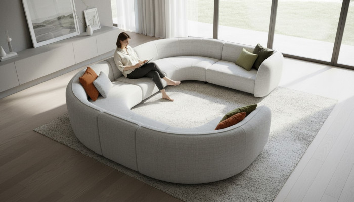 Große Graue U-Form Couch Wohnzimmer Set Luxus Sofas Moderner Stil