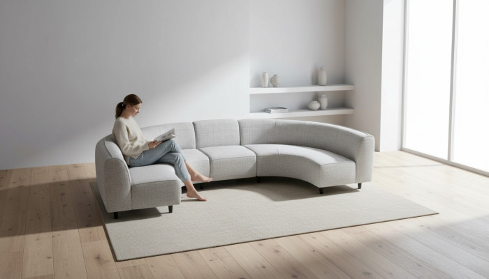 Halbrunde Graue Eckcouchgarnitur Textil Sofas U-Form Couch Modern Neu