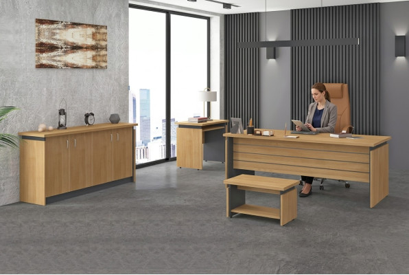 Arbeitszimmer Holzeinrichtung Komplettes Set Schreibtisch Büromöbel 4tlg