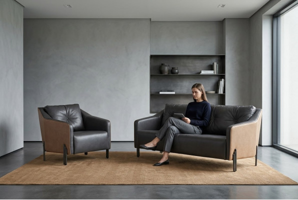 Sofagarnitur Dreisitzer Sessel Textilmöbel Arbeitszimmer Sitzgruppe Sofa