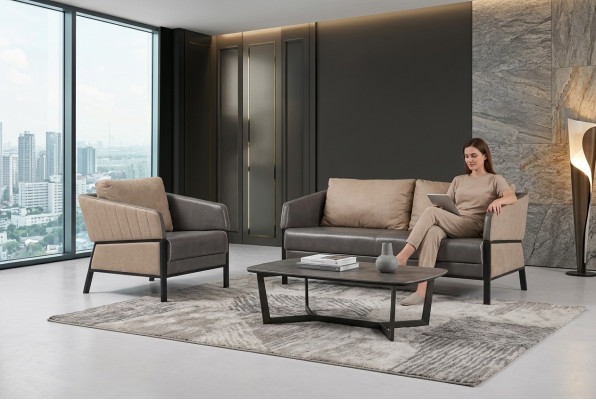 Grau Sofa 2 Sitzer Moderner Couch Office Möbel Polstersofa Designer
